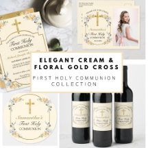 ELEGANT YELLOW FLORAL GOLD CROSS FIRST COMMUNION