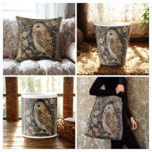 Lovely Owl in the Flowers Garden ,Gold Checkered ,