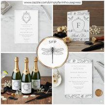 Elegant Black Chinoiserie Bird & Crest Wedding