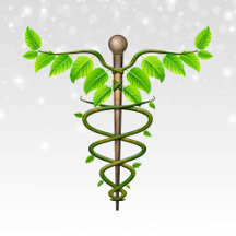 Alternative Medical Caduceus Green Leaves White