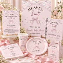 Heaven Sent Baby Girl Shower Pink Clouds Pearl Bow