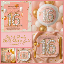 Stylish Pearly Blush Pink & Gold Sweet 16