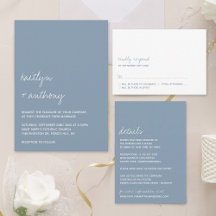 Modern Script Dusty Blue Minimalistic Wedding