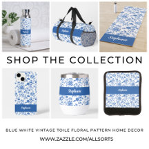 Blue White Vintage Toile Pattern Yoga Accessories