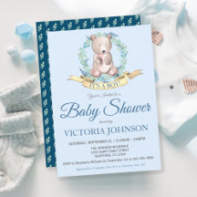 BOYS WATERCOLOR WOODLAND BEAR BABY SHOWER SET