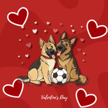 German Shepherds with Soccer Ball for Valentine's 