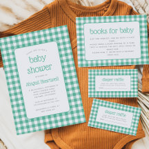 Rustic Gingham Check Mint Green Baby Shower