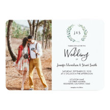 Rustic watercolor leaves monogram Wedding