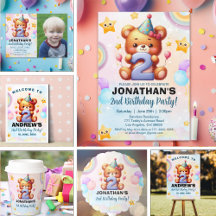 “Teddy Bear 2nd Birthday   Cute Watercolor Balloon