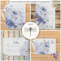 Modern Periwinkle Blue Watercolor Wildflowers