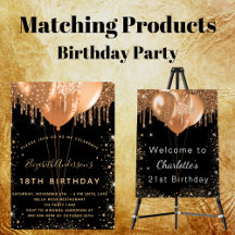 Birthday black gold balloons glitter