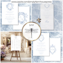 Elegant Blue Chinoiserie Bird & Crest Wedding