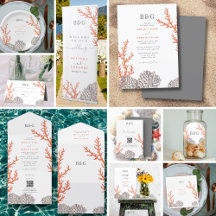 Coral Watercolor Beach Modern Wedding