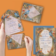 Tall Trees- Leaves of Autumn around Blue Birds