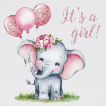 Cute Paint Elephant Floral Crown Girl Baby Shower