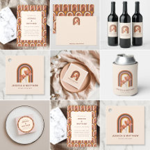 Retro Rainbow Floral Arch Wedding Stationery