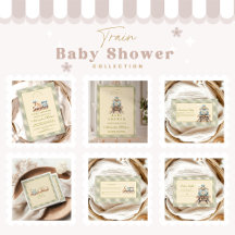 Green Watercolor Train Baby Shower