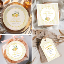 Yellow Lemon Citrus Stripes Baby Shower