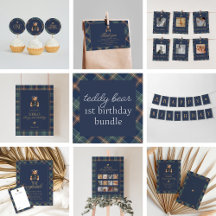 Girl Beary First Navy Plaid Teddy Bear Birthday