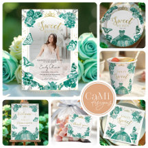 Watercolor Floral Emerald Green Dress Sweet 16