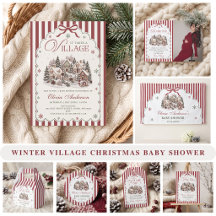 Red Stripe Winter Village Christmas Baby Shower