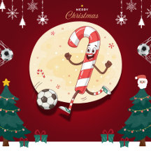 Christmas candy cane playing soccer
