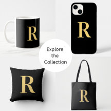 Modern Simple Monogram Black Gold Home and Gifts