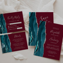 Teal Blue Silver Agate Burgundy Wedding Suite