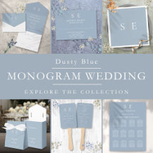 Dusty Blue Monogram Wedding Invitations Suite