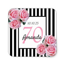 70th birthday party - black white stripes florals 