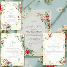 Shabby chic florals mint green and red