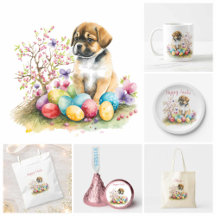 Easter Watercolor Floral Puppy