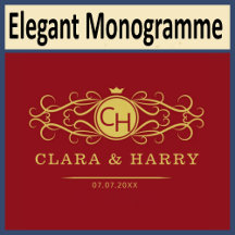 Romantic red gold elegant monogramme wedding