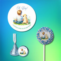 Baby Boy in Suspenders and Puppy Baby Shower