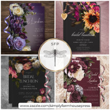 Dark Moody Floral Bridal Luncheon Invitations