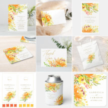 Yellow and Orange Watercolor Flowers Wedding