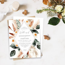 Boho Copper & Pamas Grass Floral Invitations Suite
