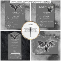 Dark Halloween Glam Bat & Diamonds Wedding