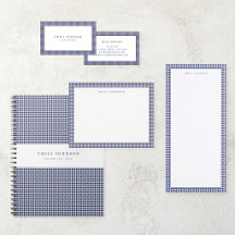 Navy Blue Houndstooth Monogram Stationery