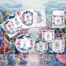 Modern elegant watercolor Sea animals baby shower 