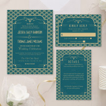 Teal Green & Gold 1920's Art Deco Gatsby Wedding