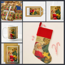 Santa Climbing the Christmas Tree - Golden Vintage