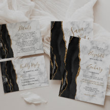 Black Gold Agate Marble Script Wedding Suite