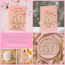 Elegant Soft Pink Gold Pearly 60th Birthday