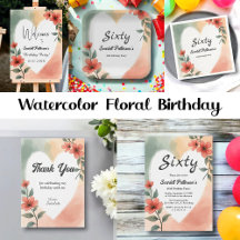 Elegant Watercolor Floral Summer 60th Birthday