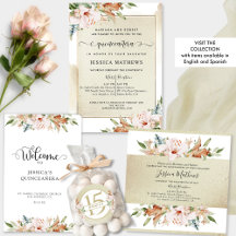 Champage, Gold and Rose Gold Floral Quinceañera