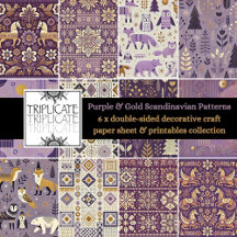 Purple & Gold Scandinavian Patterns Craft Paper