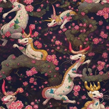 Gold and White Dragons with Cherry Blossoms