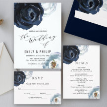 Chic Navy Blue Peony Floral Invitation Collection