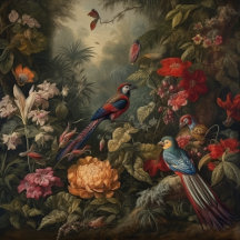 Exotic birds and flowers in paradise